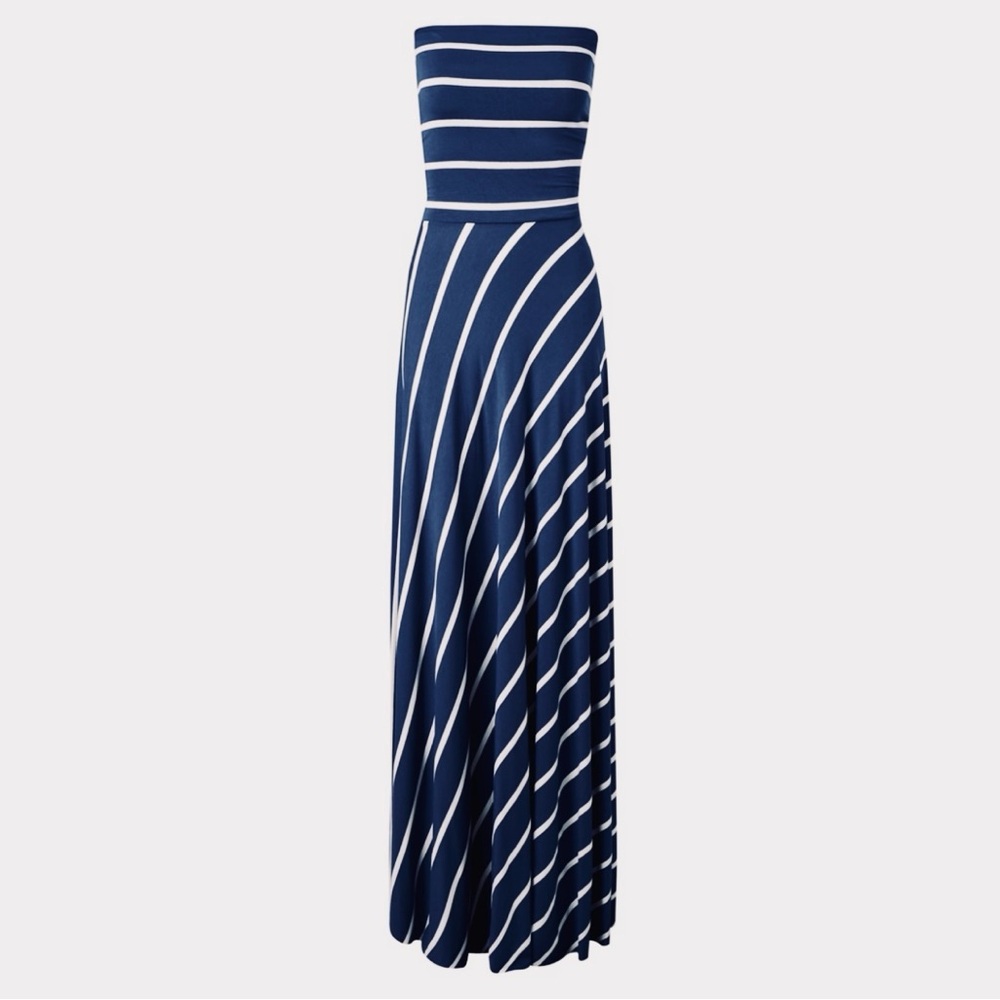 Butter By Nadia Signature Wrap Dress Maxi Long Navy White Nautical Stripe
